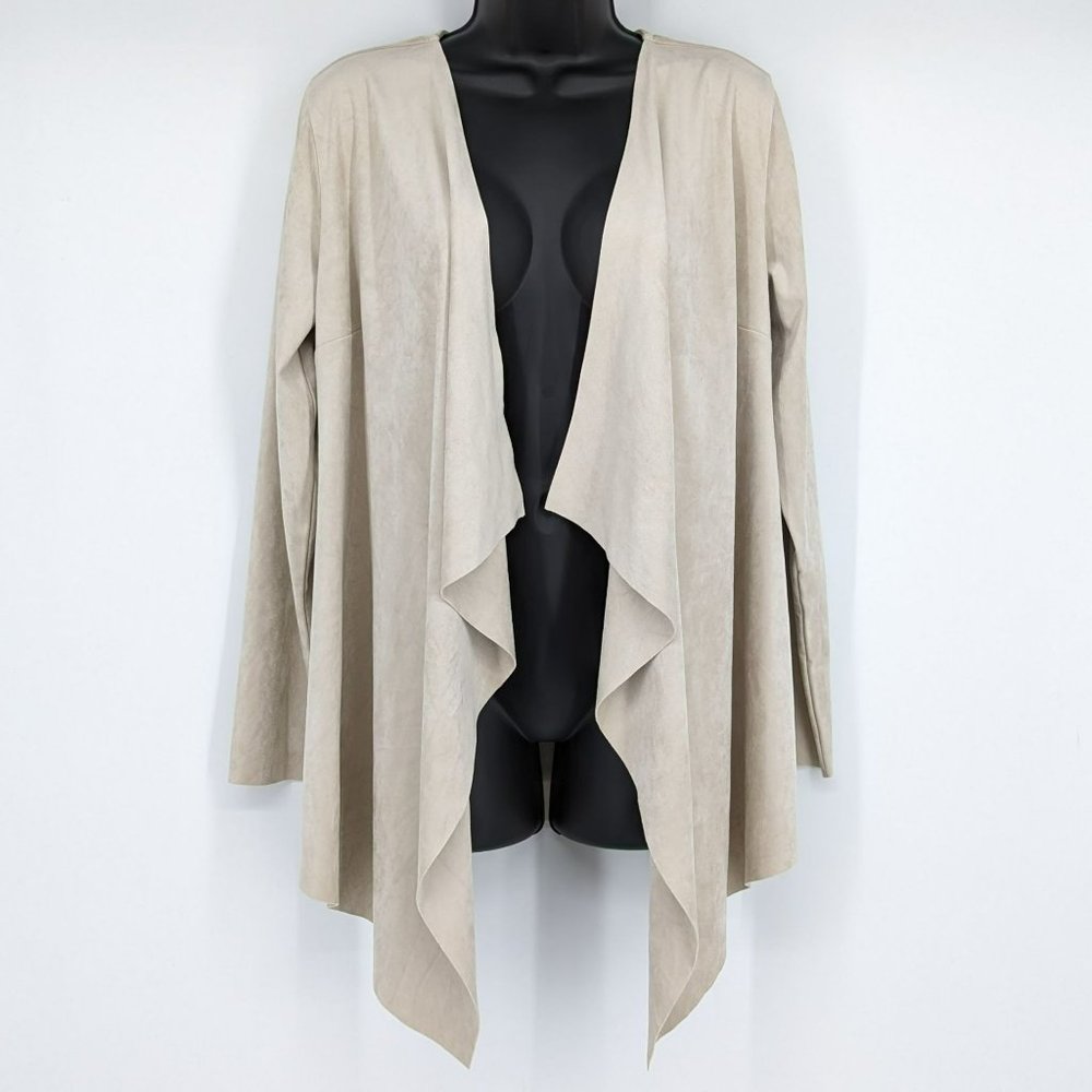 Soft Surroundings Cardigan S Beige Ultra Soft Faux Suede Waterfall Long Sleeve
